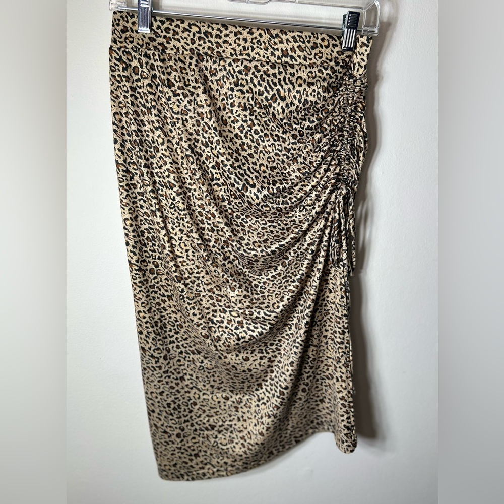SHEIN BAE skirt Drawstring Ruched Split Thigh animal Leopard cheetah print  W…